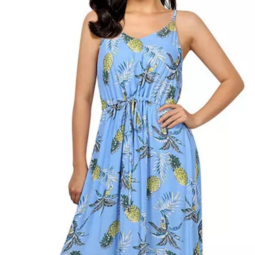 Women V Neck Adjustable Strap Sleeveless Boho Beach Floral Maxi With Pockets
